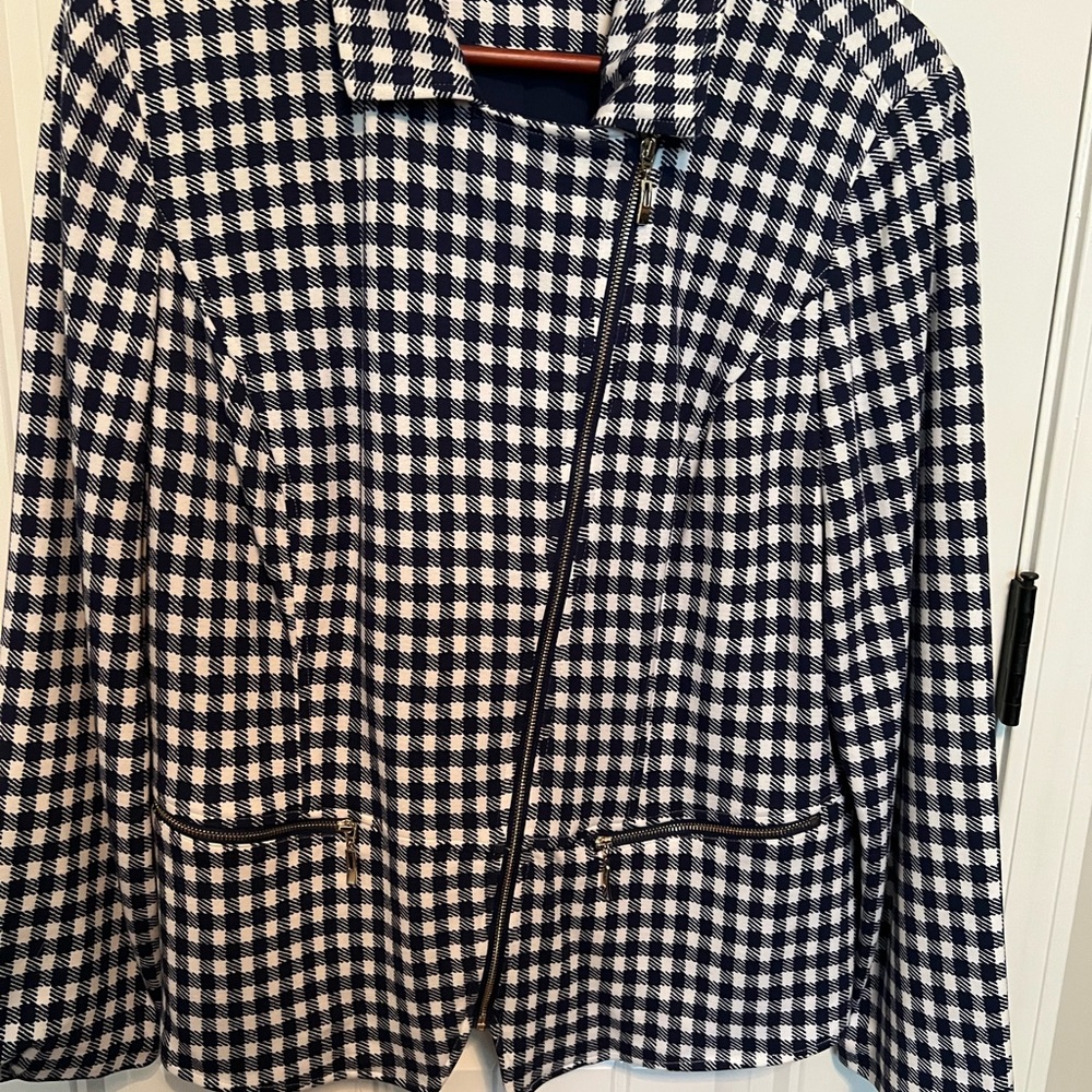 Chico's Navy and White Checkered Jacket